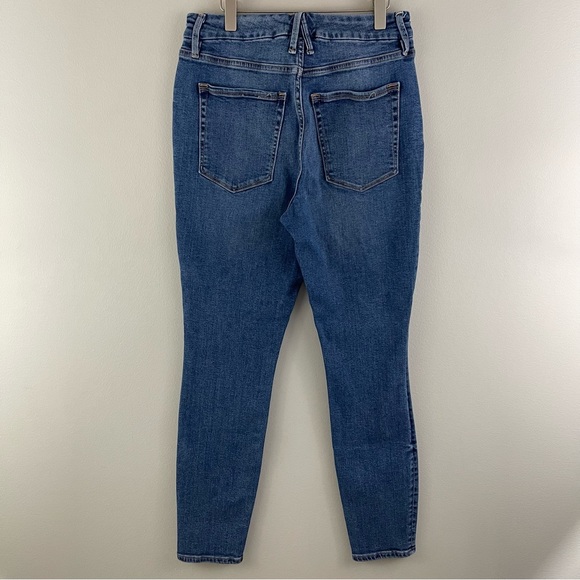 GOOD AMERICAN Navy Wash High Waisted Good Waist Distressed Knee Skinny Jeans - Picture 6 of 13